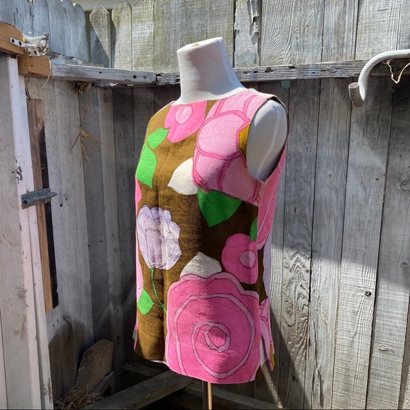 1960s Vintage Mod Floral Sleeveless Tank Top Shirt - Picture 3 of 7